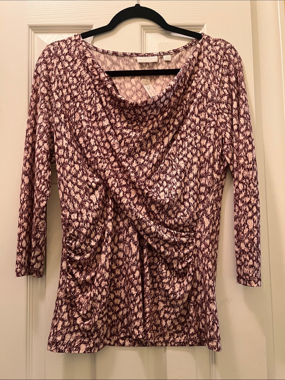New York & Company Mauve and Light Pink Printed Cowl Neck Long Sleeve Top